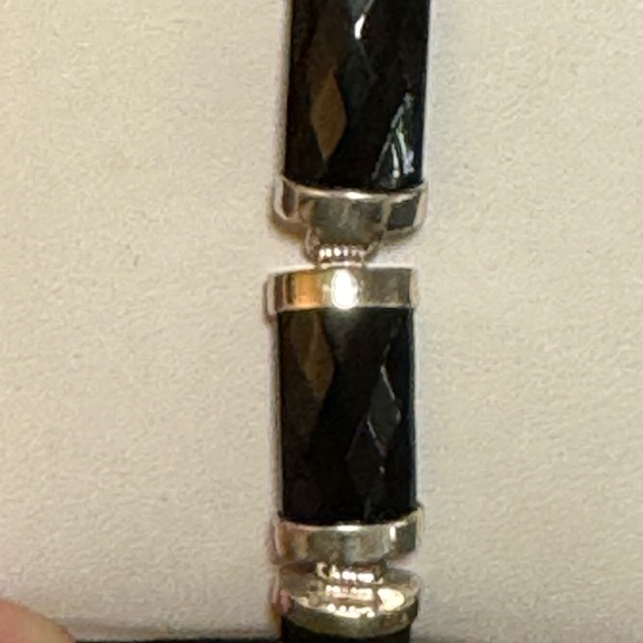 Heng Ngai HN Signed Faceted Black Onyx Link Sterling Silver Bracelet - Picture 4 of 7